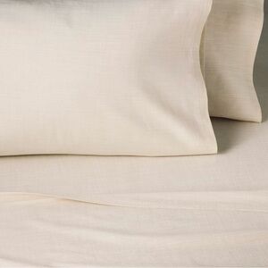 Hearth & Hand Magnolia Woven Linen Lyocell Cotton Sheet - Tan, Cream (Queen)